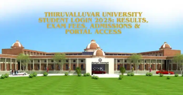 Student accessing Thiruvalluvar University login portal 2025 on laptop to check exam results and pay fees online