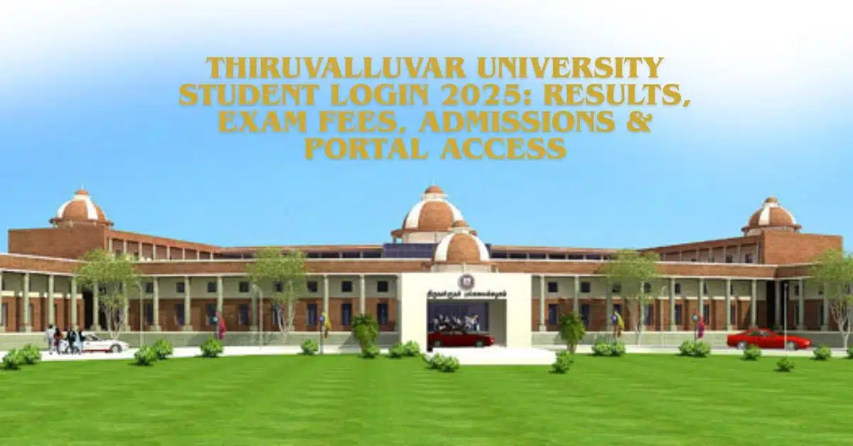 Student accessing Thiruvalluvar University login portal 2025 on laptop to check exam results and pay fees online
