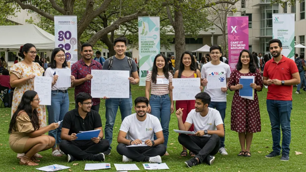 Students from the University Program Council (UPC) planning campus activities outdoors.
