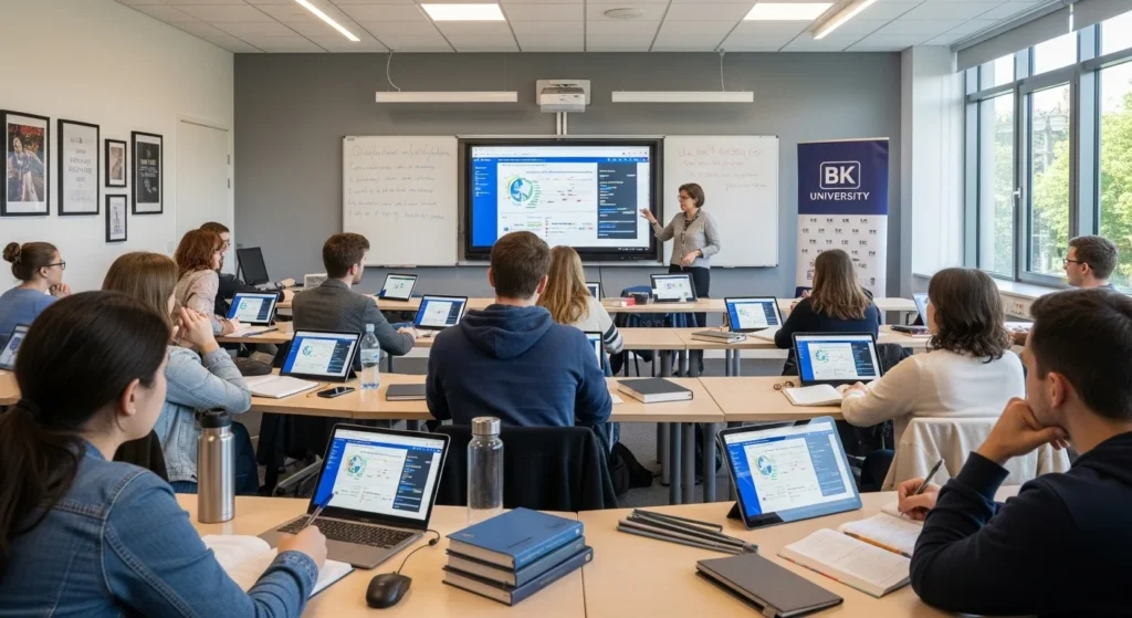 BK University students in a smart classroom with a professor giving a lecture