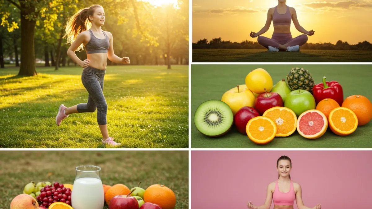 Teenage girl jogging in the park during sunrise, representing health, fitness, and an active lifestyle.
