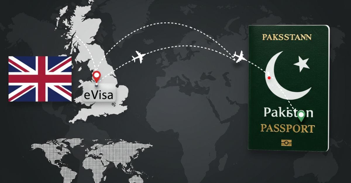 Pakistani citizen applying for UK eVisa in 2025 using mobile device at airport