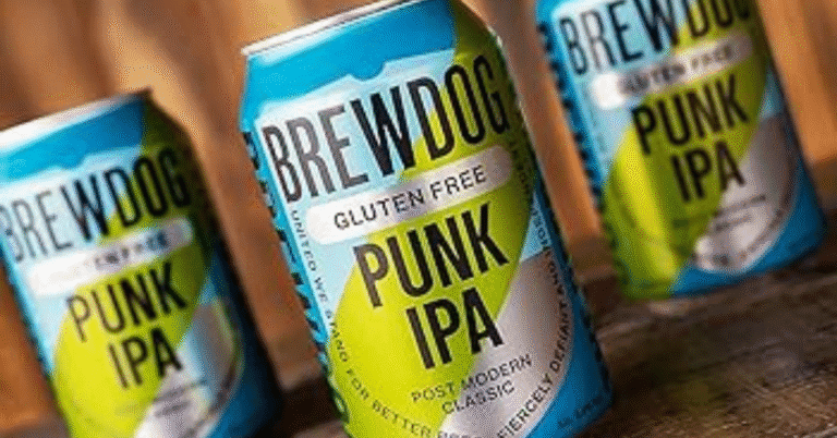 Bold BrewDog Punk IPA 2025 can placed on a modern surface with lighting