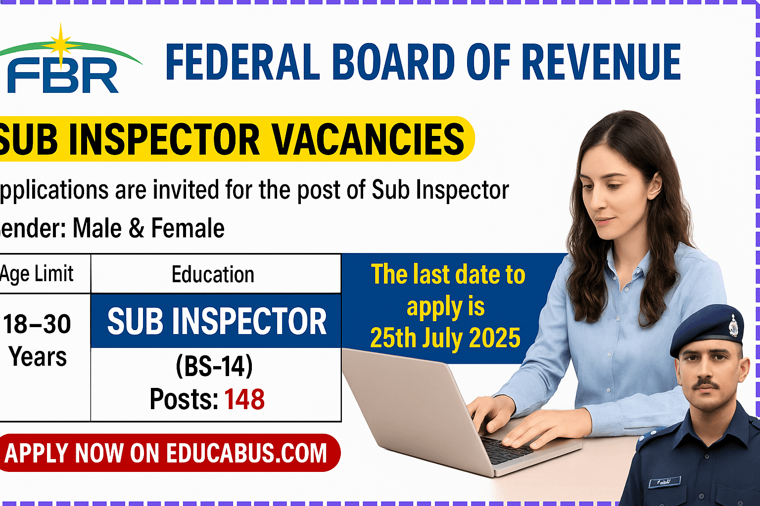 Online application form on NJP for Sub-Inspector FBR jobs