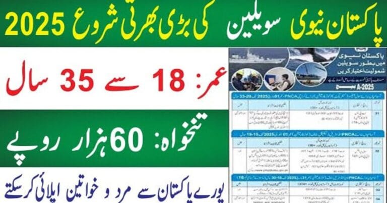 Pakistan Navy Civilian Jobs 2025 – Apply Online for BPS 04 to BPS 15 Vacancies