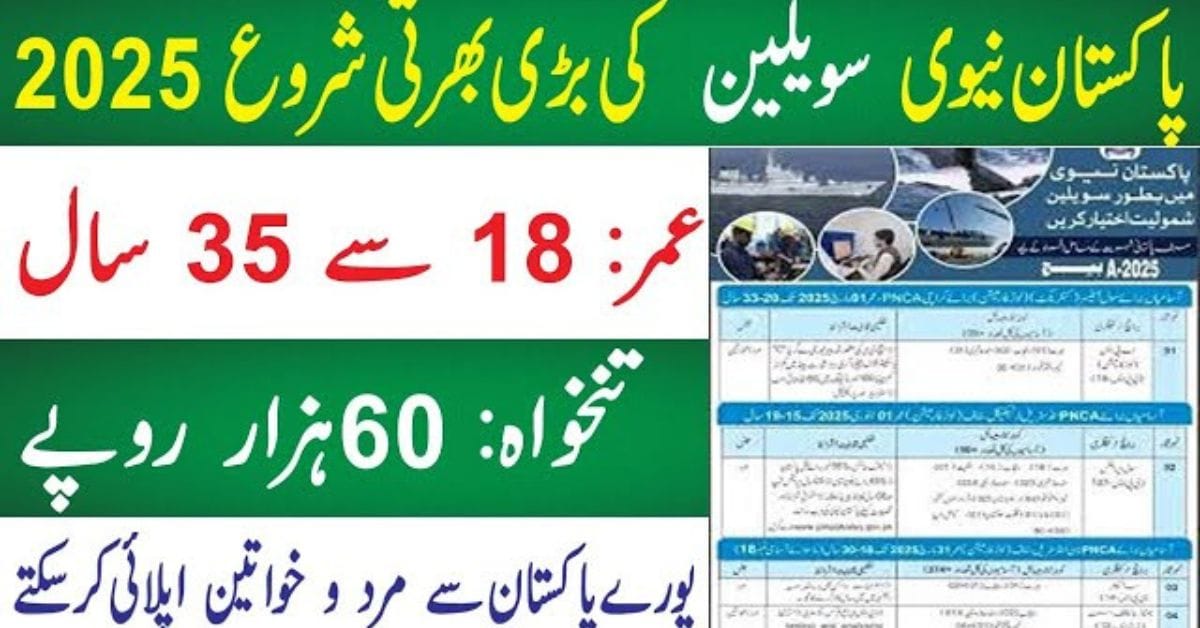 Pakistan Navy Civilian Jobs 2025 – Apply Online for BPS 04 to BPS 15 Vacancies