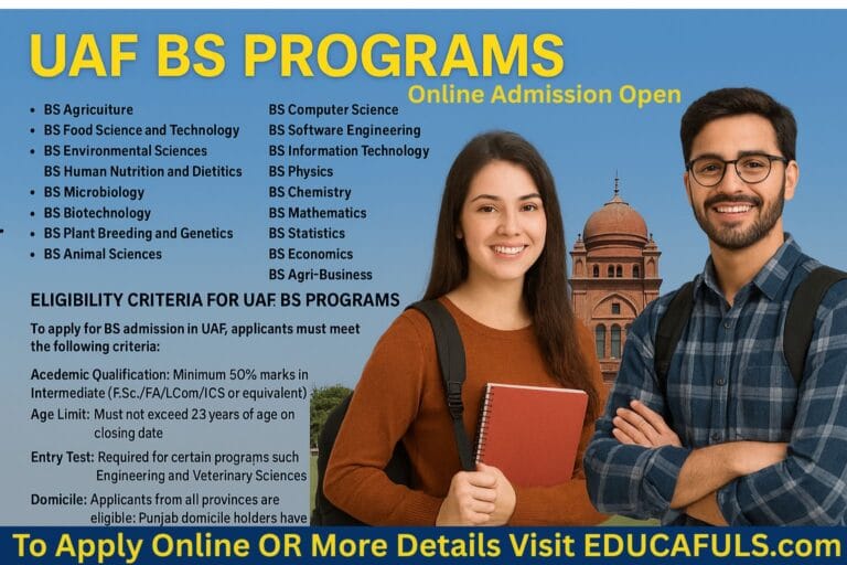 The University of Agriculture Faisalabad (UAF) has officially announced the extension of its BS 1st Semester online admission deadline to 04 July 2025.