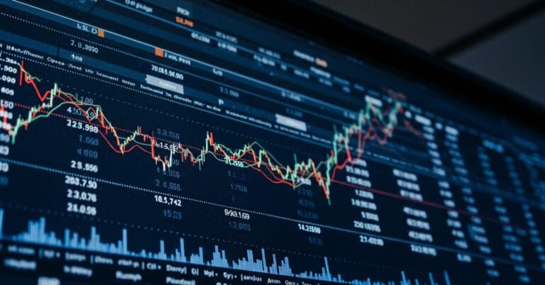 Dow Jones Industrial Average chart on financial trading screen.