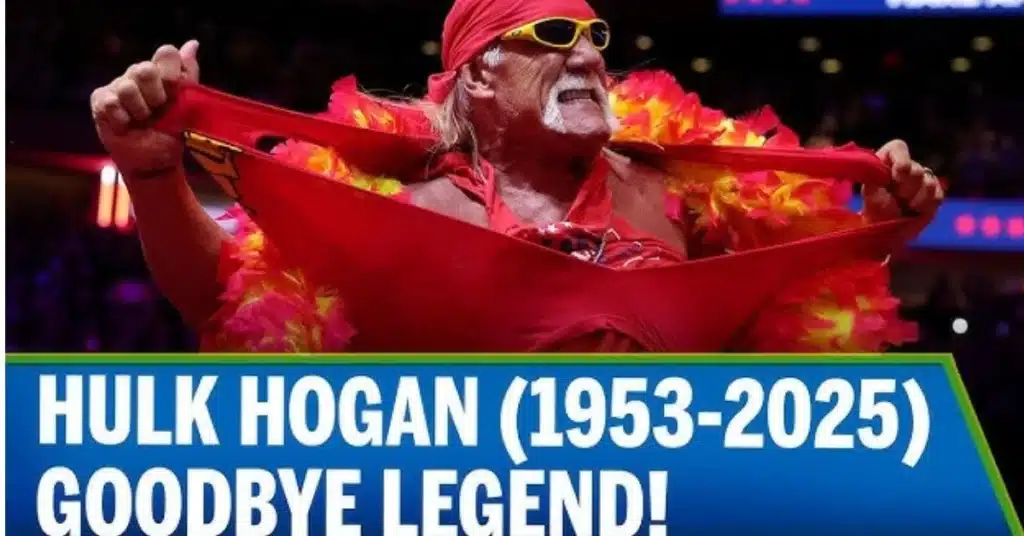 Hulk Hogan in 1980s WWE ring wearing yellow bandana and American-themed outfit, representing the Real American wrestling spirit
