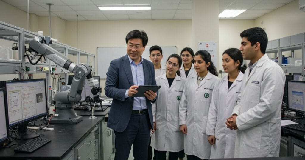 Pakistani students in South Korean robotics research lab