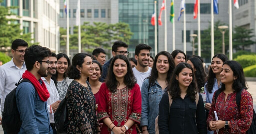 Pakistani and international students attending orientation in South Korea