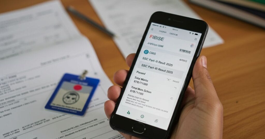 SMS showing FBISE SSC Result 2025 on student’s phone