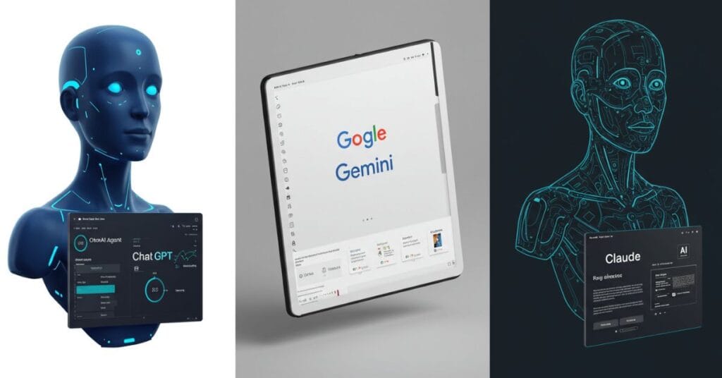 OpenAI ChatGPT Agent compared to Google Gemini AI and Claude AI in 2025, showing