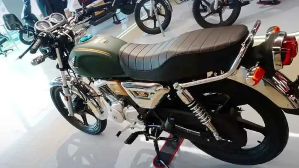 New Honda CG 150 2025 model in matte grey finish with upgraded design and golden front forks