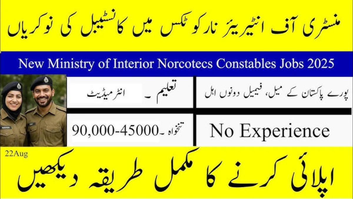 Federal Constabulary Jobs 2025 under Ministry of Interior and Narcotics Control, Pakistan