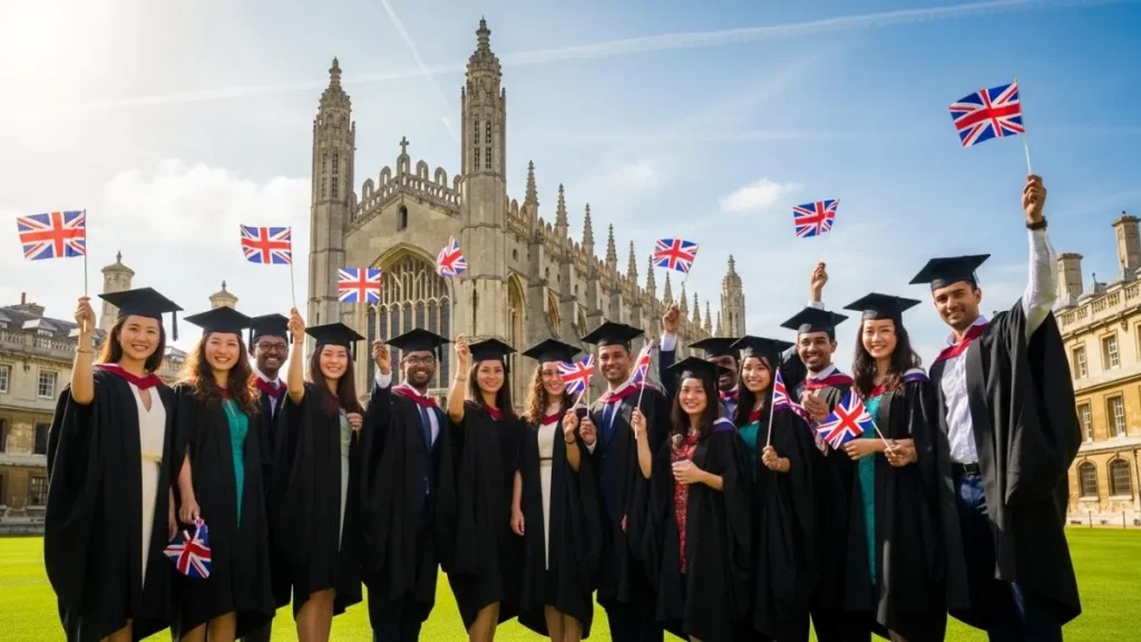 International students celebrating graduation at a UK university—UK Fully Funded Scholarships 2025