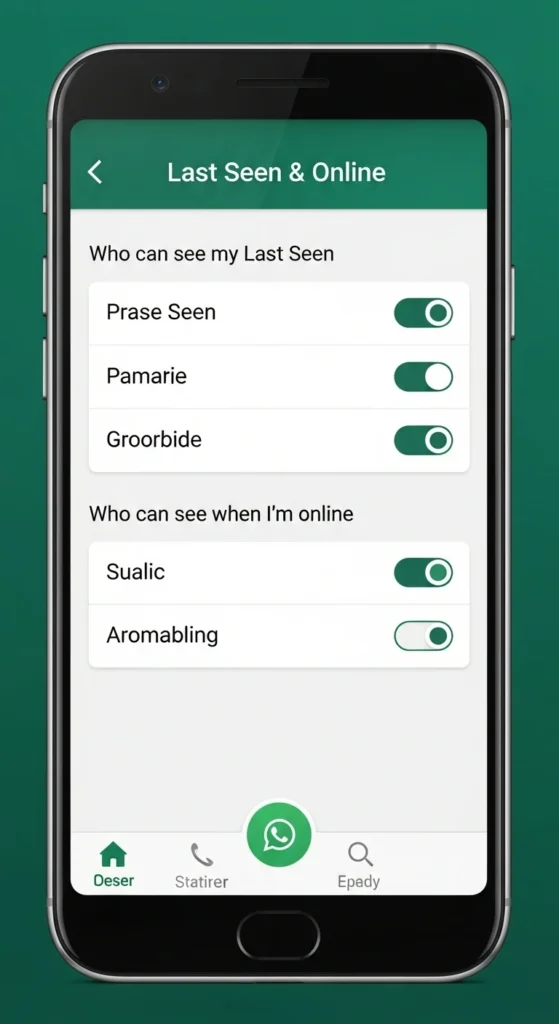 WhatsApp Privacy settings screen displaying Last Seen & Online visibility options.