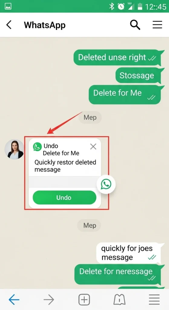 A WhatsApp screen showing the Undo button to recover a message deleted by me accidentally.