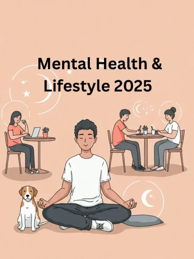 Gen Z youth meditating with pet dog and friends offline in cozy space.