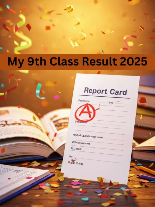 Celebration of 9th Class Result with A Grade and confetti background