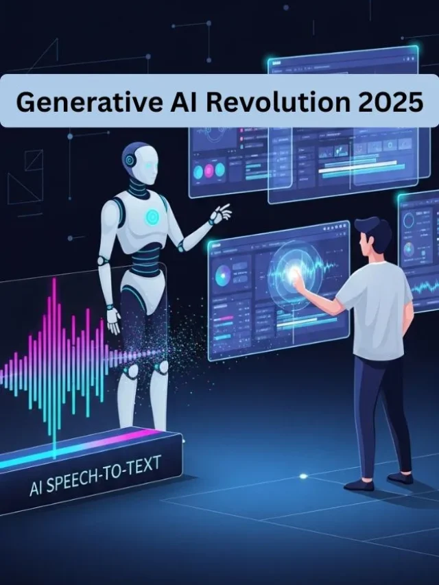 “Generative AI revolution with video generators, AI agents, and Whisper transcription concept art.”