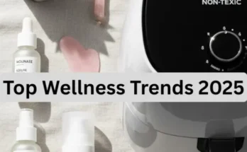 Non-toxic air fryer, gua sha tool, clean skincare products flat lay 2025